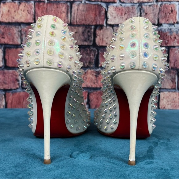 COPY - Christian Louboutin Pigalle Follies Aurora Borealis/White Spikes 100 Pu - Picture 3 of 5